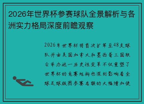 2026年世界杯参赛球队全景解析与各洲实力格局深度前瞻观察 2026年世界杯参赛球队全景解析与各洲实力格局深度前瞻观察